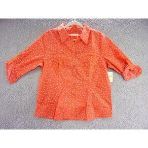 Coldwater Creek Shirt Womens XL Polka Dots Contrast Orange Button Collared